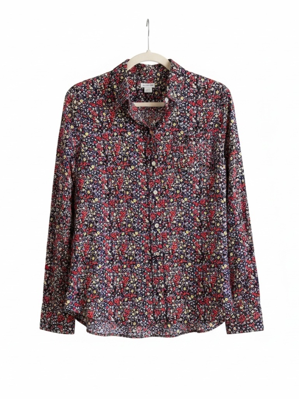 J. Crew Factory Navy Floral Button-Front Shirt Cotton Size Medium